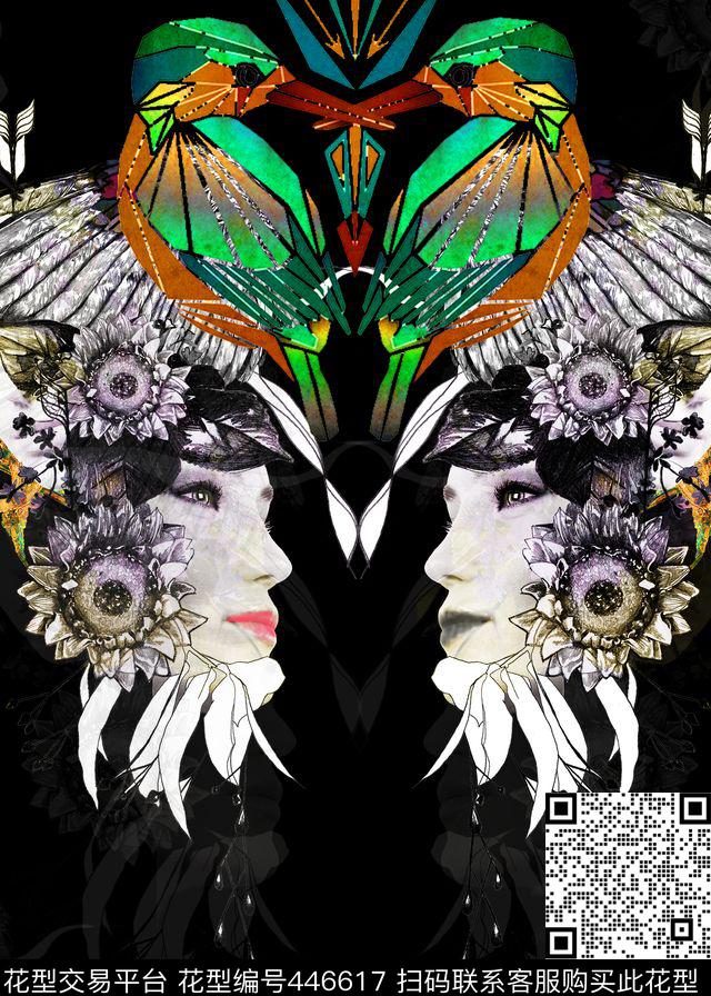 抽象人物花卉数码印花华亿平台下载（图片编号: 446617） - 瓦栏（Walan）