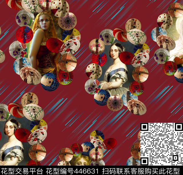 美女油画欧式雨伞数码印花华亿平台下载（图片编号: 446631） - 瓦栏（Walan）