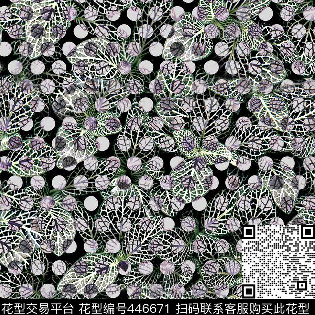 滤色波点树叶数码印花华亿平台下载（图片编号: 446671） - 瓦栏（Walan）