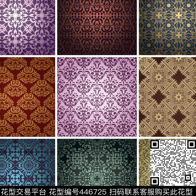 拼图暗色系传统印花华亿平台下载（图片编号: 446725） - 瓦栏（Walan）