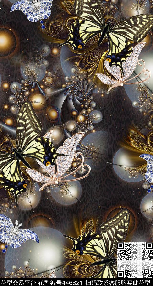 蝴蝶翅膀珠宝元素蝴蝶数码印花华亿平台下载（图片编号: 446821） - 瓦栏（Walan）