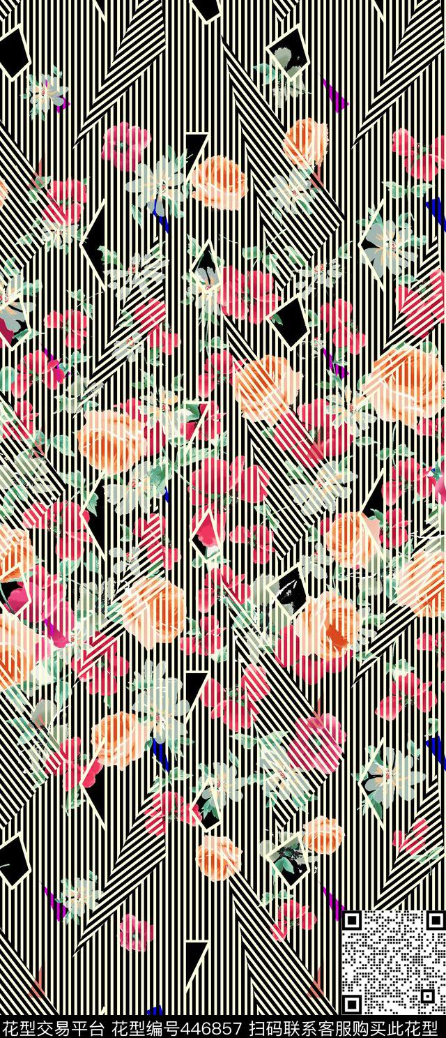 定位几何花卉传统印花华亿平台下载（图片编号: 446857） - 瓦栏（Walan）