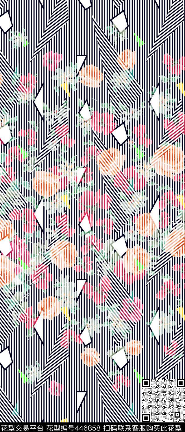 定位几何花卉传统印花华亿平台下载（图片编号: 446858） - 瓦栏（Walan）