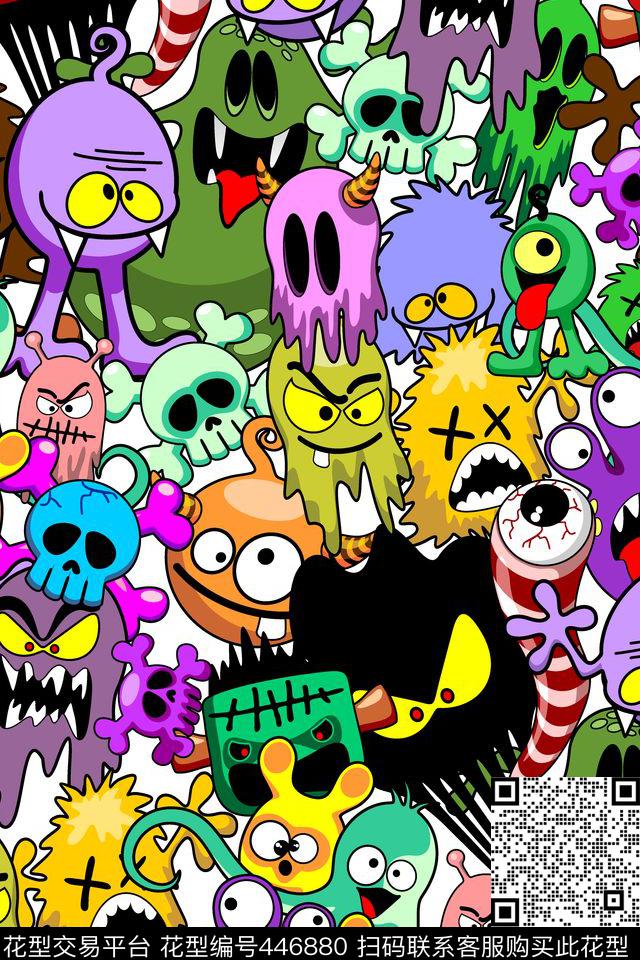 卡通怪兽头像传统印花华亿平台下载（图片编号: 446880） - 瓦栏（Walan）