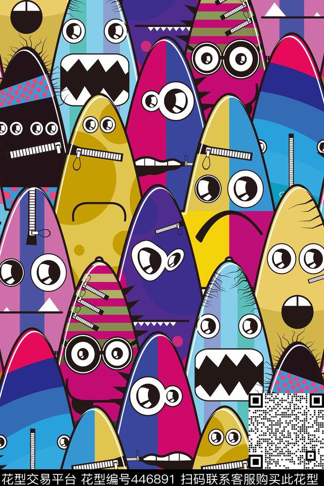 可爱卡通怪兽传统印花华亿平台下载（图片编号: 446891） - 瓦栏（Walan）