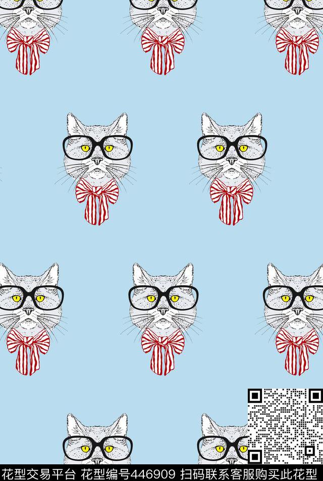 传统印花猫咪蝴蝶结卡通传统印花华亿平台下载（图片编号: 446909） - 瓦栏（Walan）