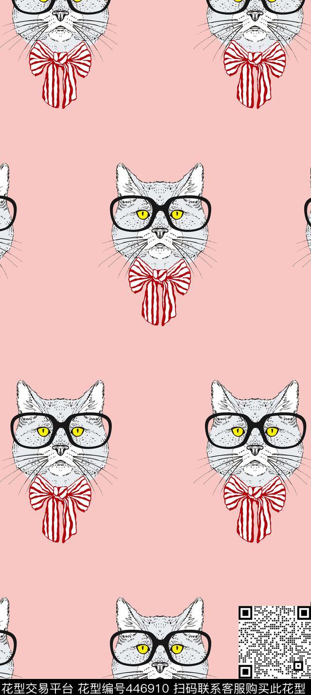 传统印花猫咪蝴蝶结卡通传统印花华亿平台下载（图片编号: 446910） - 瓦栏（Walan）