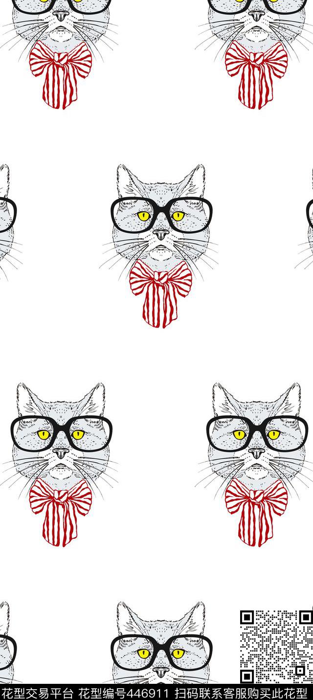 传统印花猫咪蝴蝶结卡通传统印花华亿平台下载（图片编号: 446911） - 瓦栏（Walan）