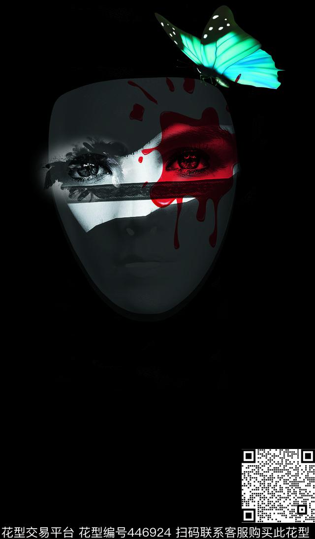 简约蝴蝶面具数码印花华亿平台下载（图片编号: 446924） - 瓦栏（Walan）