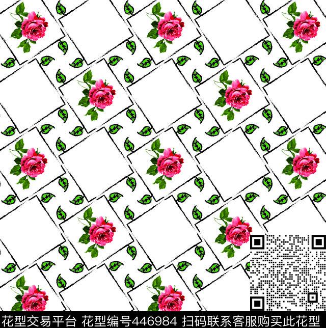 清新田园叶子、玫瑰花数码印花华亿平台下载（图片编号: 446984） - 瓦栏（Walan）