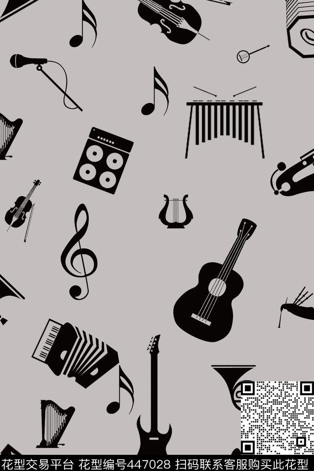 各种乐器乐符流行时尚传统印花华亿平台下载（图片编号: 447028） - 瓦栏（Walan）