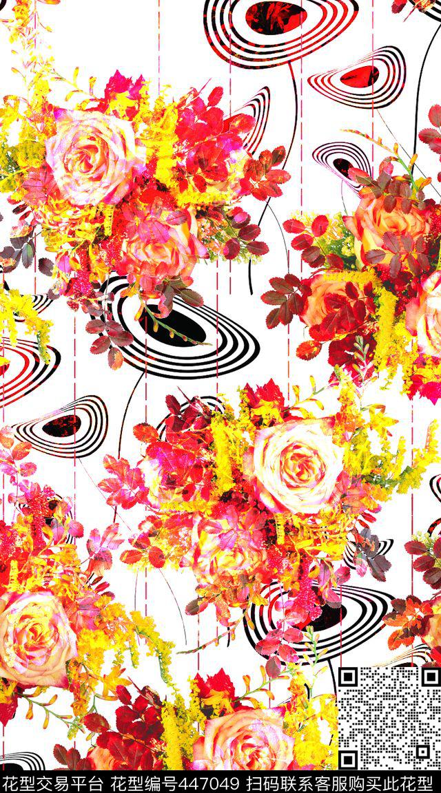 花卉色彩时尚数码印花华亿平台下载（图片编号: 447049） - 瓦栏（Walan）