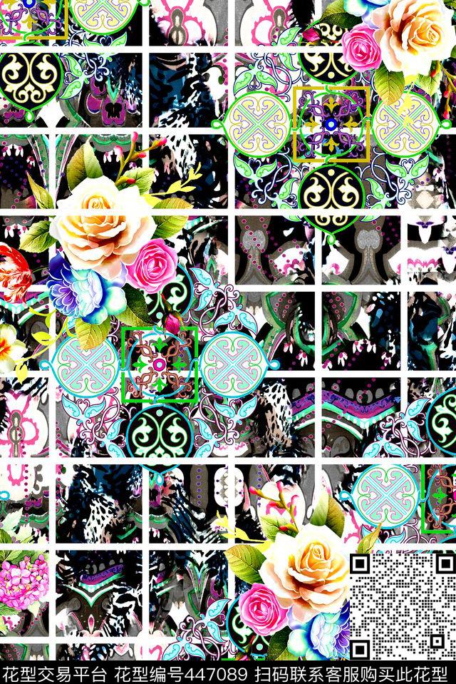 抽象几何格子数码印花华亿平台下载（图片编号: 447089） - 瓦栏（Walan）