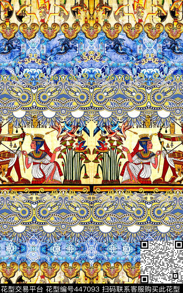 欧式复古古埃及法老数码印花华亿平台下载（图片编号: 447093） - 瓦栏（Walan）