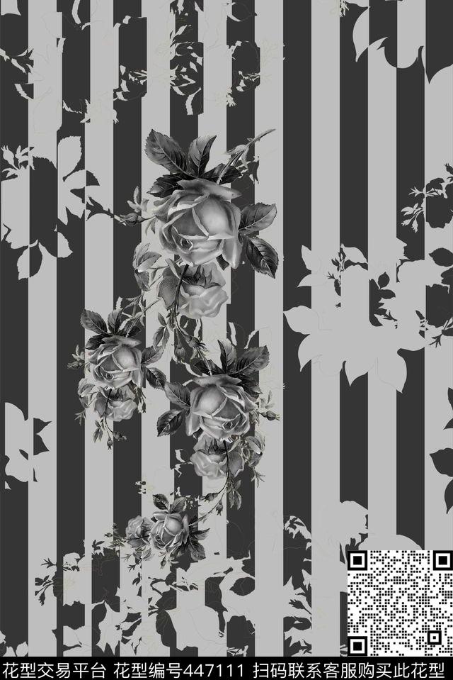 简约大气大牌花卉剪影移位潮款数码印花华亿平台下载（图片编号: 447111） - 瓦栏（Walan）