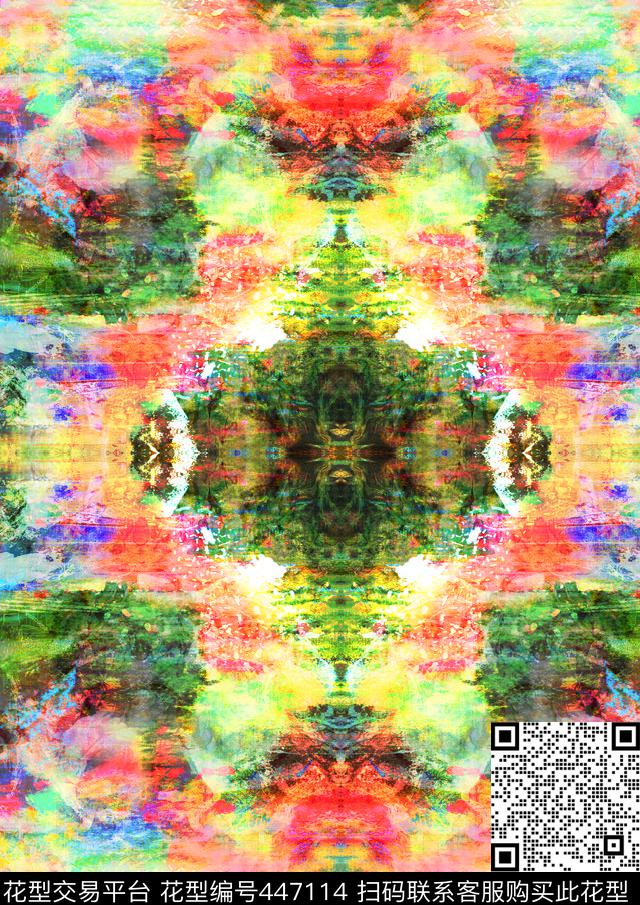 晕染绚丽彩色对称数码印花华亿平台下载（图片编号: 447114） - 瓦栏（Walan）
