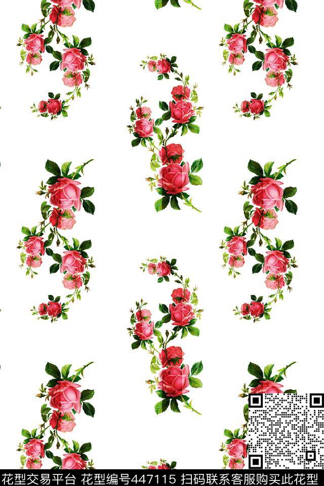 小清新时尚简约水彩蔷薇玫瑰花小碎花潮流连衣裙数码印花华亿平台下载（图片编号: 447115） - 瓦栏（Walan）