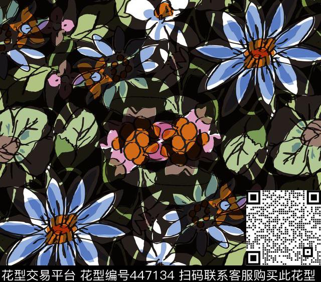 清新花叶子传统印花华亿平台下载（图片编号: 447134） - 瓦栏（Walan）