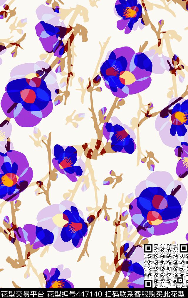 清新花影花传统印花华亿平台下载（图片编号: 447140） - 瓦栏（Walan）