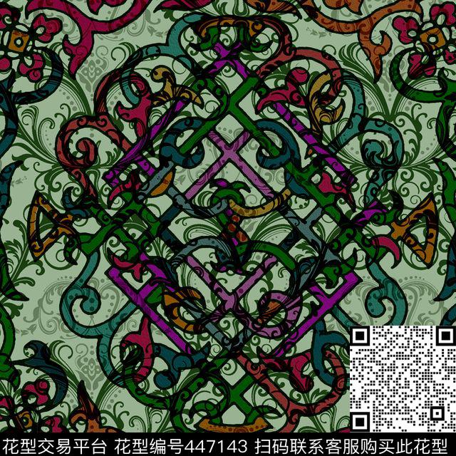 民族风中国传统图案丝巾华亿平台数码印花华亿平台下载（图片编号: 447143） - 瓦栏（Walan）