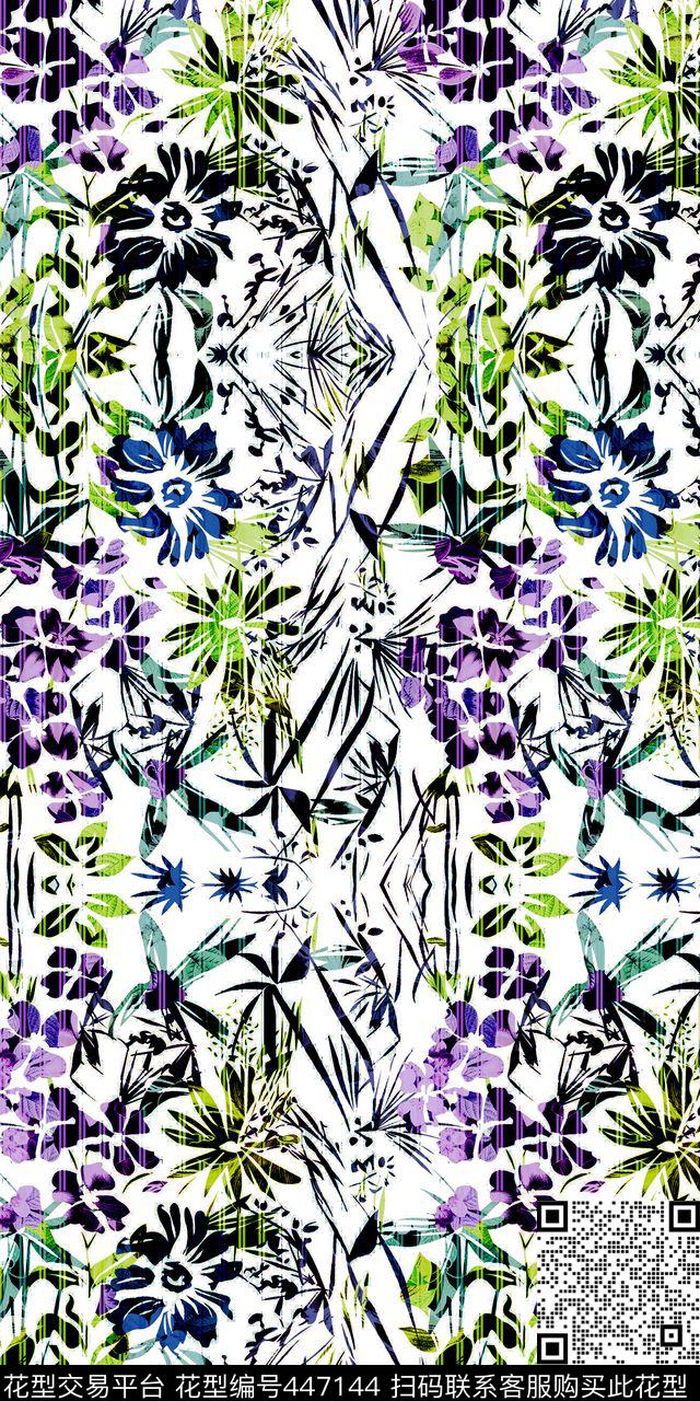 抽象花卉树枝数码印花华亿平台下载（图片编号: 447144） - 瓦栏（Walan）