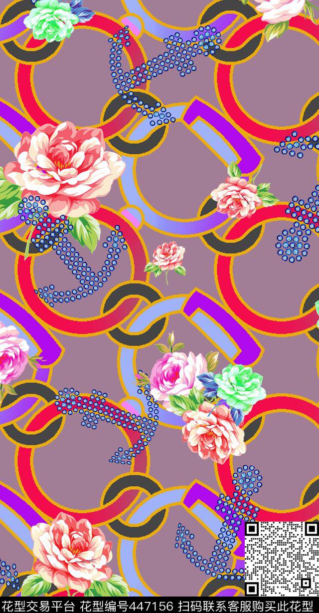 抽象几何花卉传统印花华亿平台下载（图片编号: 447156） - 瓦栏（Walan）