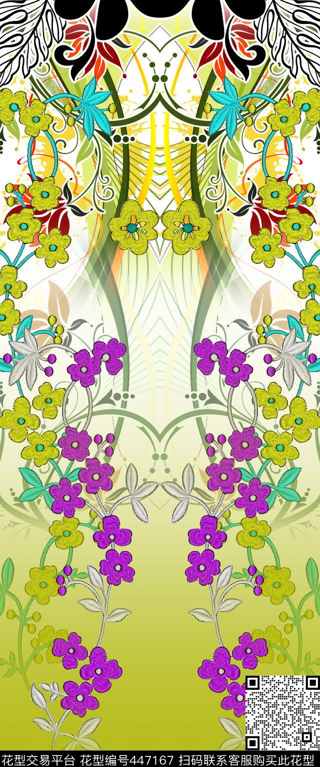 定位对称花卉数码印花华亿平台下载（图片编号: 447167） - 瓦栏（Walan）