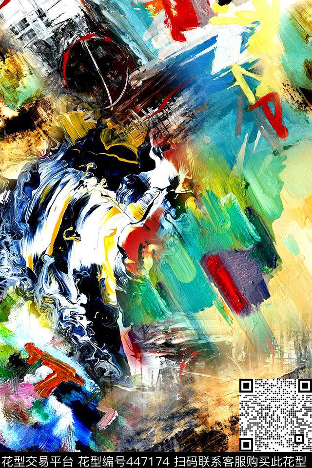 抽象水彩纹理数码印花华亿平台下载（图片编号: 447174） - 瓦栏（Walan）