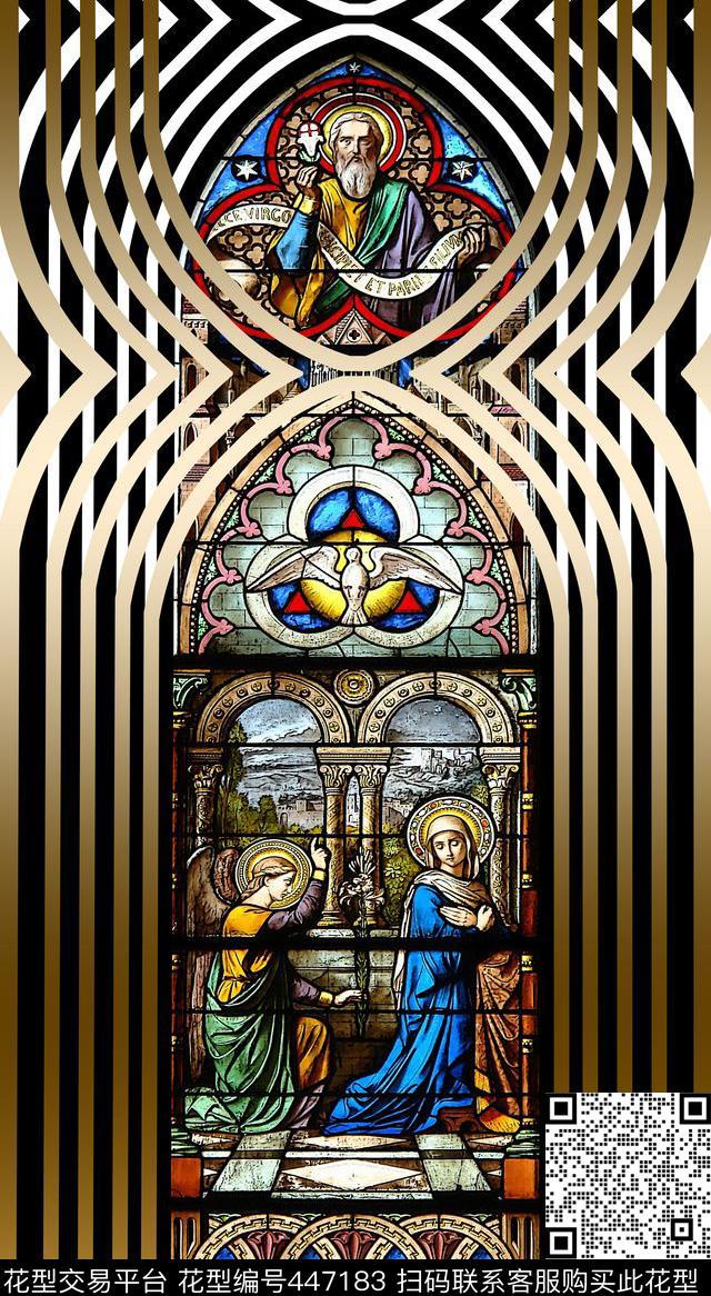 玻璃复古教堂数码印花华亿平台下载（图片编号: 447183） - 瓦栏（Walan）