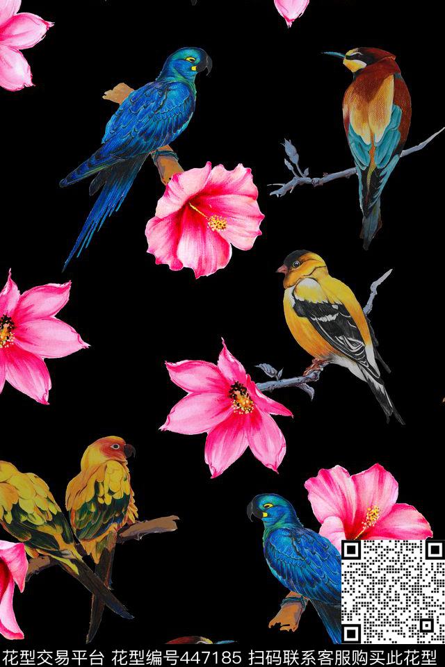 手绘花鸟原创数码印花华亿平台下载（图片编号: 447185） - 瓦栏（Walan）