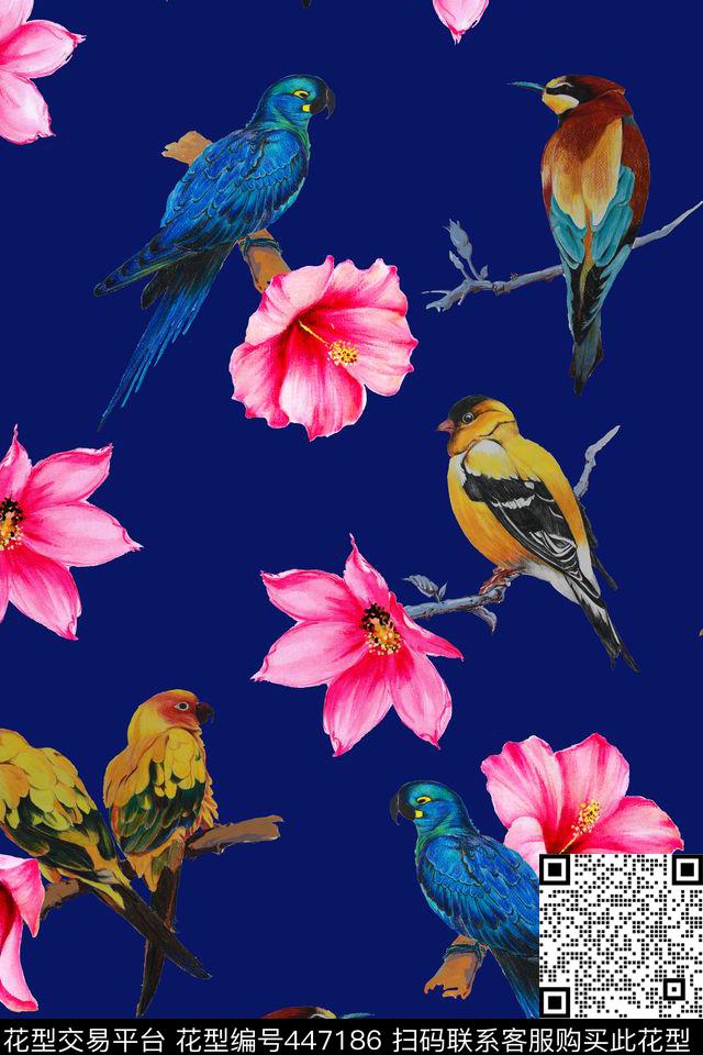 手绘花鸟原创数码印花华亿平台下载（图片编号: 447186） - 瓦栏（Walan）