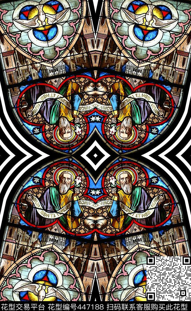 玻璃彩绘教堂数码印花华亿平台下载（图片编号: 447188） - 瓦栏（Walan）