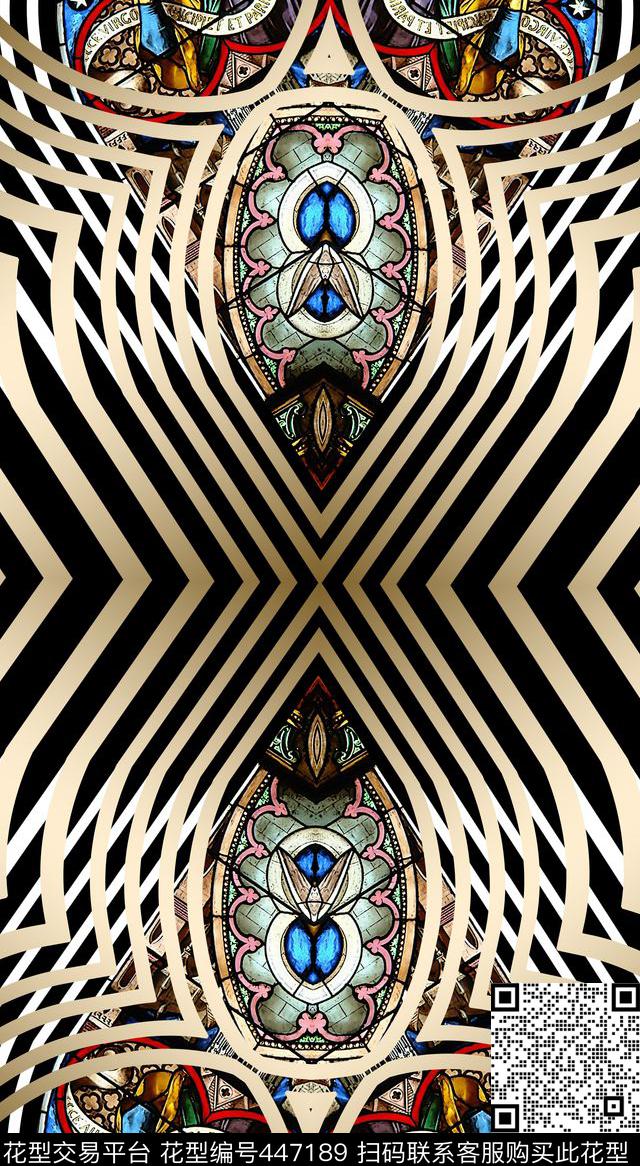 彩绘复古几何数码印花华亿平台下载（图片编号: 447189） - 瓦栏（Walan）