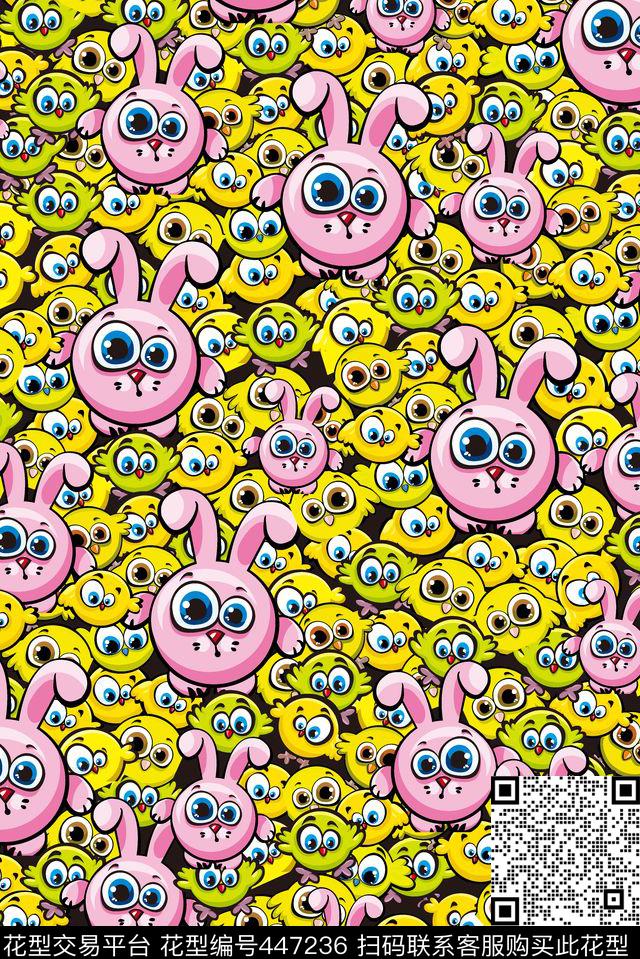 可爱卡通小兔子传统印花华亿平台下载（图片编号: 447236） - 瓦栏（Walan）