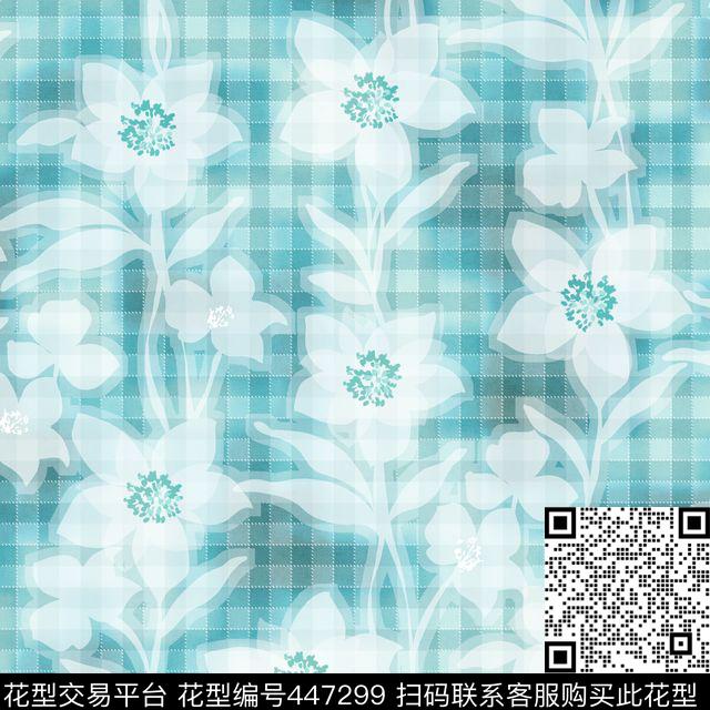 绿色格子半透明花卉格子背景传统印花华亿平台下载（图片编号: 447299） - 瓦栏（Walan）