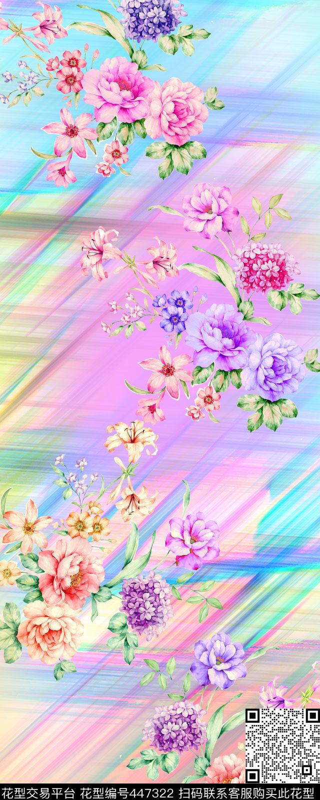 几何花卉围巾长巾设计线条女装几何花数码印花华亿平台下载（图片编号: 447322） - 瓦栏（Walan）