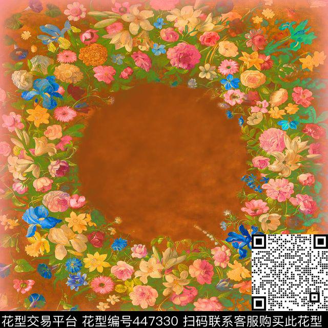 花卉方巾丝巾设计女装花数码印花华亿平台下载（图片编号: 447330） - 瓦栏（Walan）