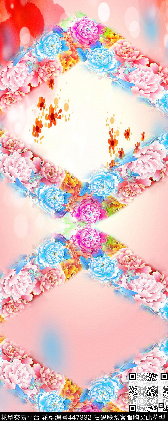 花卉长巾围巾设计花卉彩色数码印花华亿平台下载（图片编号: 447332） - 瓦栏（Walan）