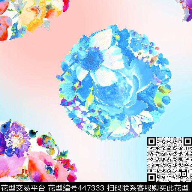 花数码面料花卉彩色花卉数码印花华亿平台下载（图片编号: 447333） - 瓦栏（Walan）