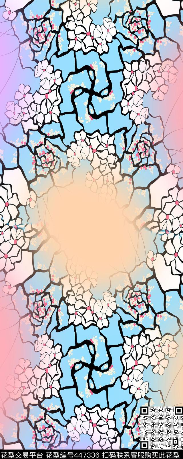 花卉线条小花长巾设计几何花素雅传统印花华亿平台下载（图片编号: 447336） - 瓦栏（Walan）