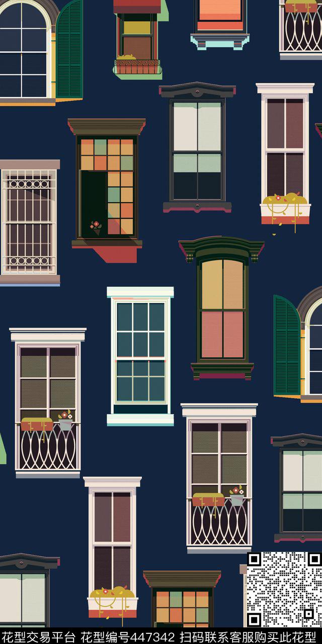 趣味窗户几何抽象类趣味数码印花华亿平台下载（图片编号: 447342） - 瓦栏（Walan）