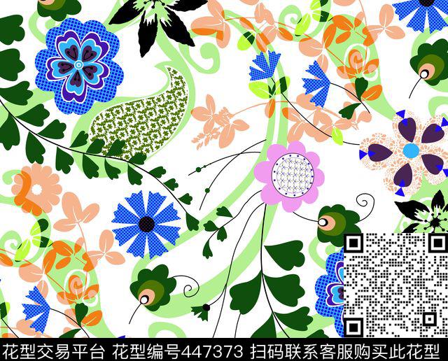 太阳花三叶草极简花草传统印花华亿平台下载（图片编号: 447373） - 瓦栏（Walan）