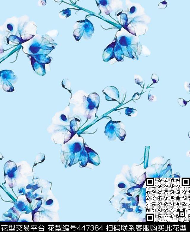 花朵简约清爽数码印花华亿平台下载（图片编号: 447384） - 瓦栏（Walan）