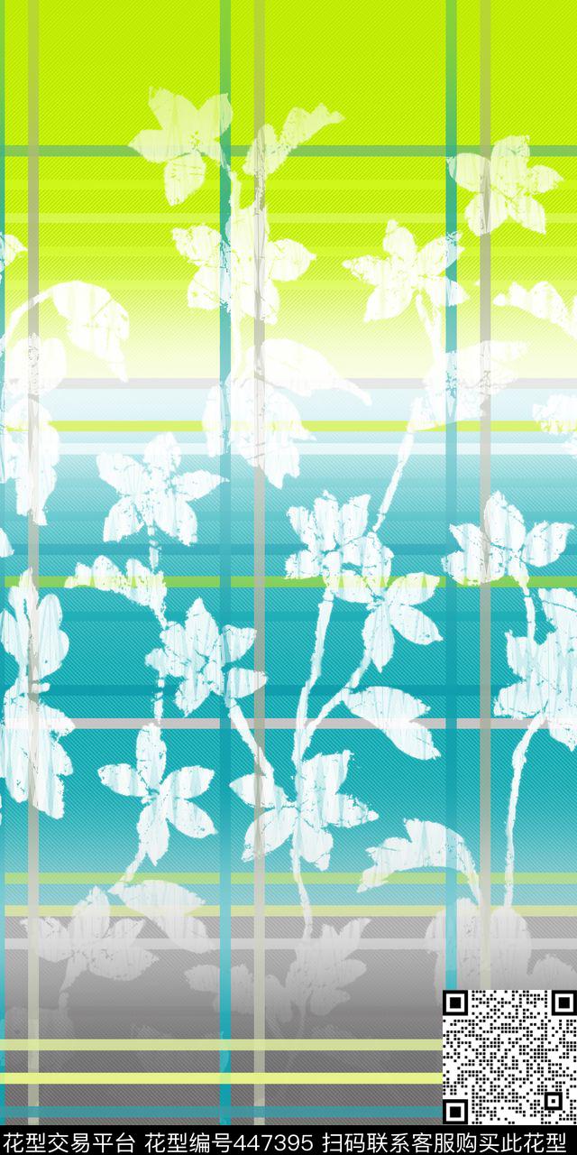 白色瑕疵格子布花卉传统印花华亿平台下载（图片编号: 447395） - 瓦栏（Walan）