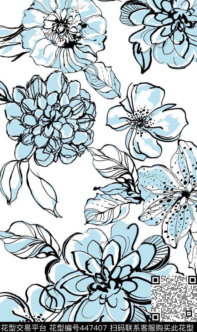 传统印花手绘花卉花卉传统印花华亿平台下载（图片编号: 447407） - 瓦栏（Walan）