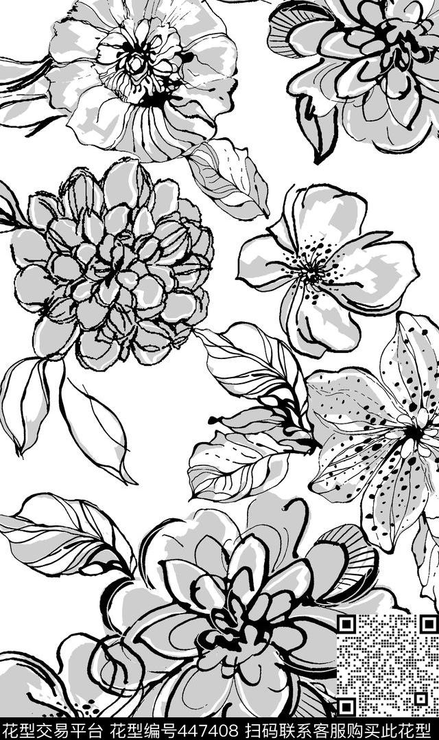 传统印花手绘花卉花卉传统印花华亿平台下载（图片编号: 447408） - 瓦栏（Walan）