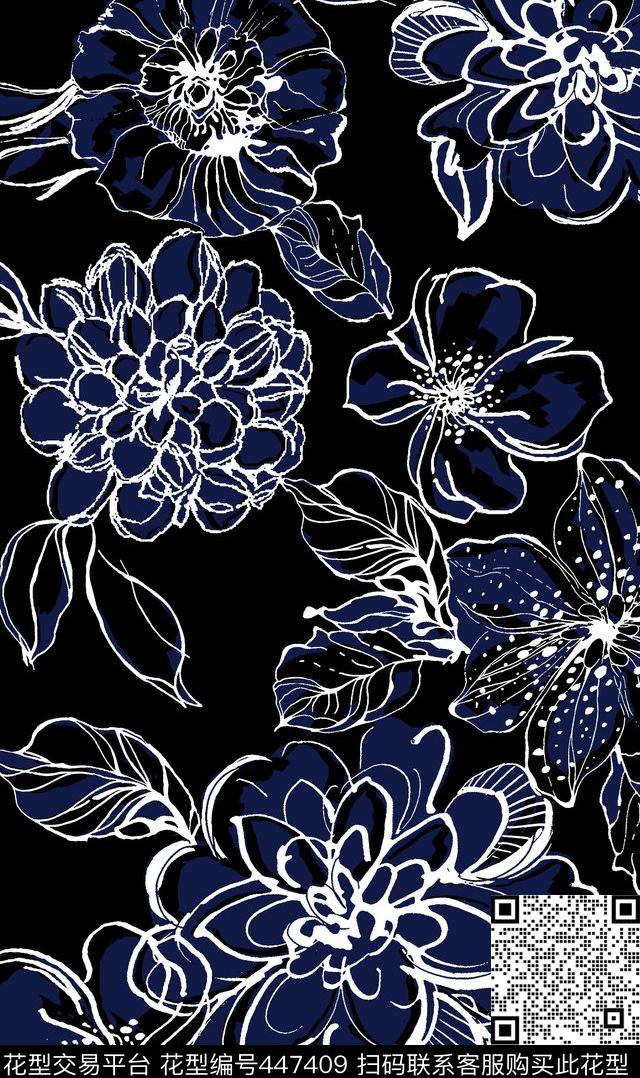 传统印花手绘花卉花卉传统印花华亿平台下载（图片编号: 447409） - 瓦栏（Walan）