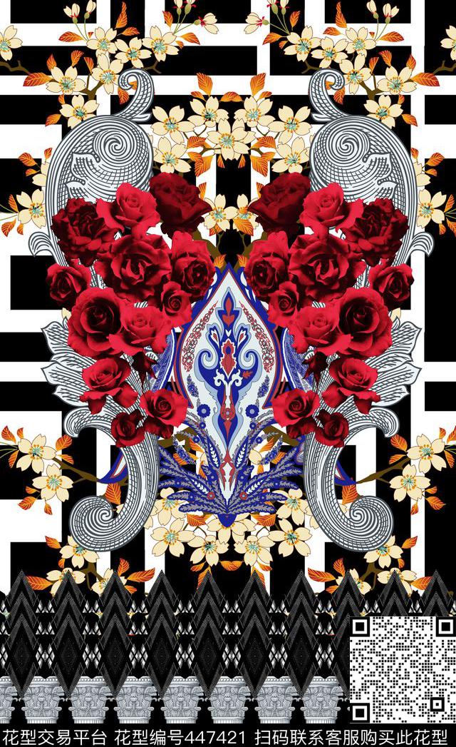 定位花卉范思哲纹理几何数码印花华亿平台下载（图片编号: 447421） - 瓦栏（Walan）