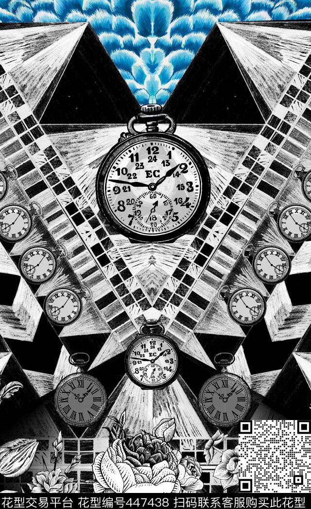 大牌复古时尚黑白灰数码印花华亿平台下载（图片编号: 447438） - 瓦栏（Walan）