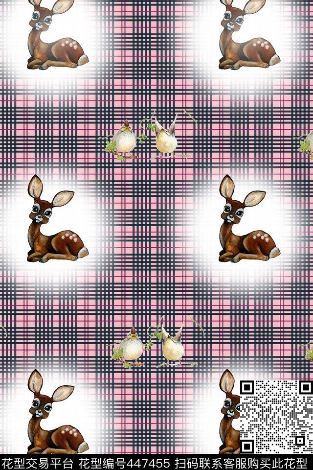 可爱格子布小鹿传统印花华亿平台下载（图片编号: 447455） - 瓦栏（Walan）